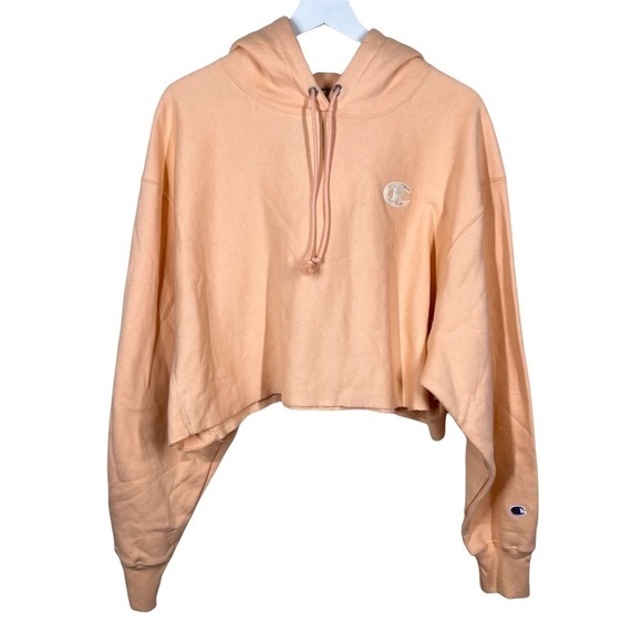 Champion Reverse Weave Peach Pink Orange Plus Size Cropped Hoodie Sweatshirt - Picture 1 of 8